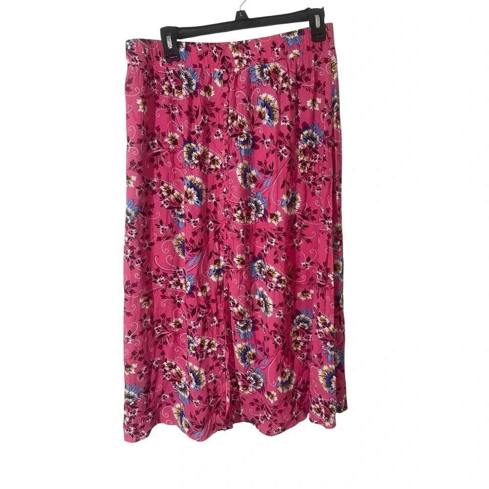 Loft Floral Maxi Skirt Medium Pull On Faux Button Front Split Hem Fairy Boho